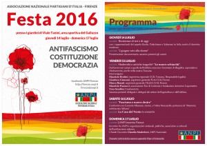 Programma della Festa ANPI di Firenze, 2016